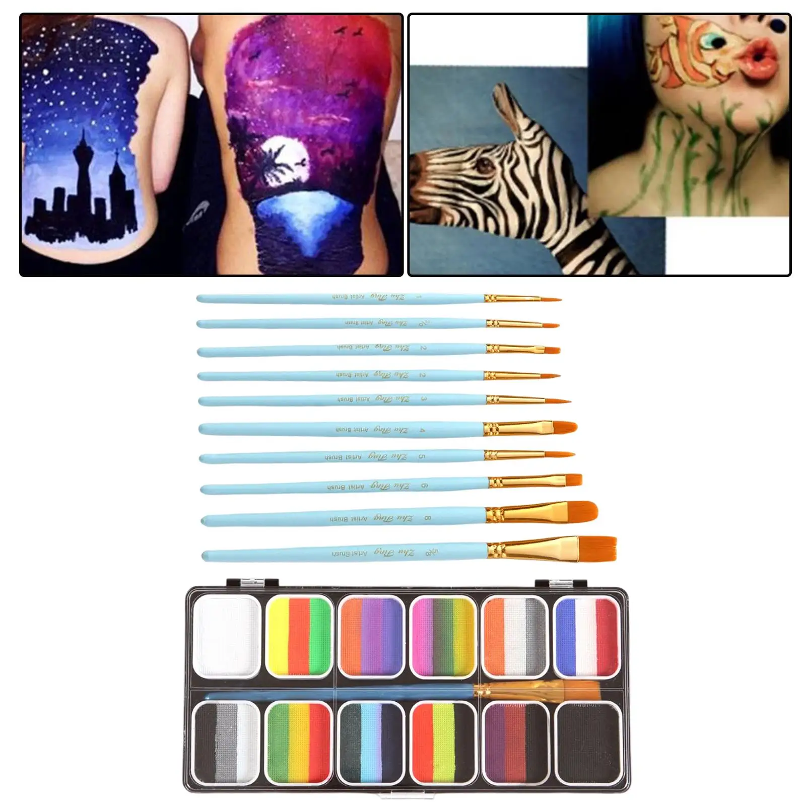 Face Body Paint Facepaints with Brushes Washable Professional Cosmetic Makeup Palette for Halloween Stage Performance Holiday