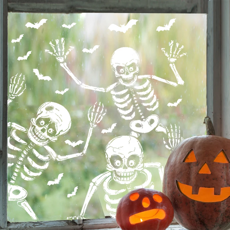 Halloween Skeletons Window Clings DIY Wall Decal Skull Ghost Window Stickers Decoration Spooky Home Glass Wall Party Horror Prop