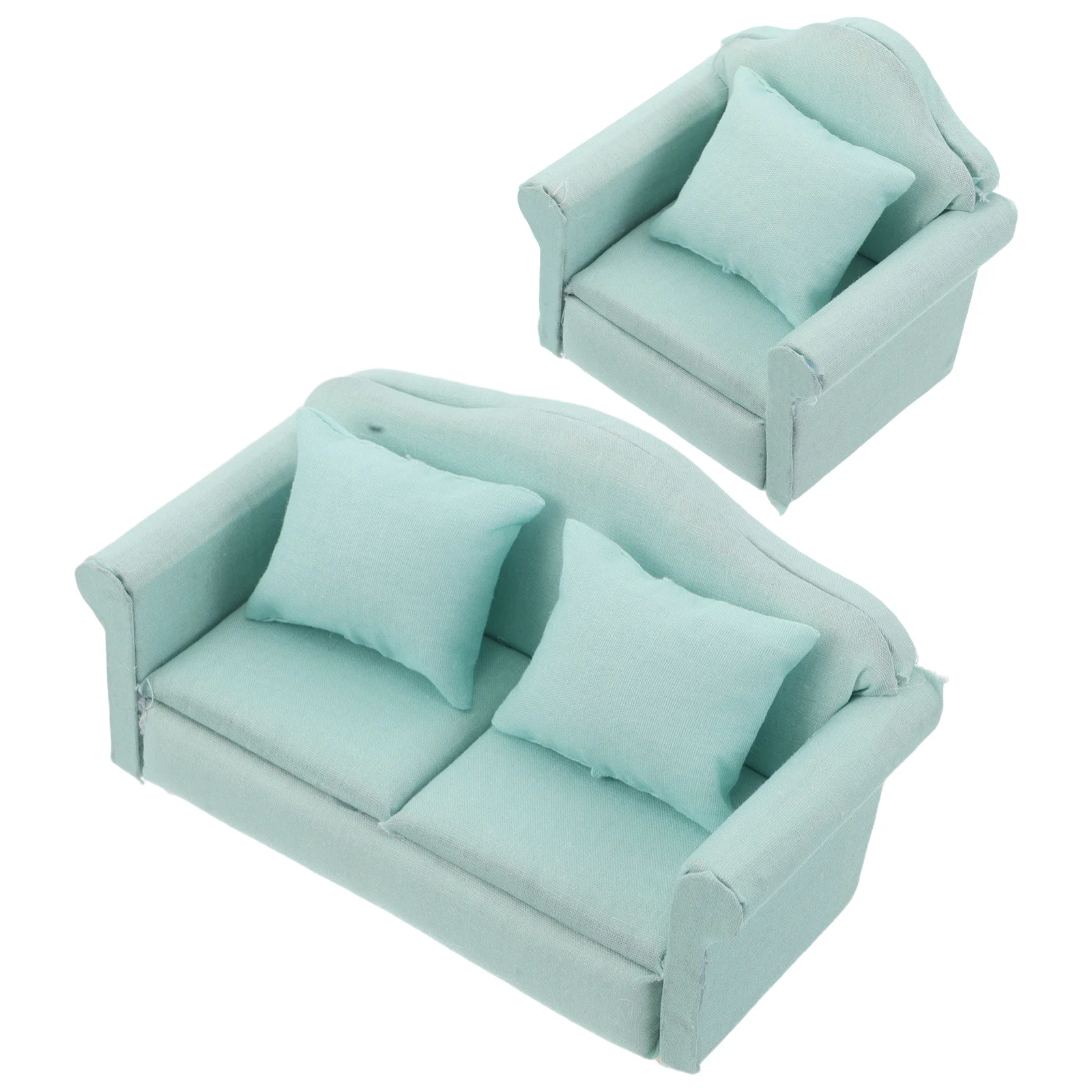 

2 Pcs Mini Furniture Set Couch Model Minature Dollhouse Loveseat Couches Sofa Cloth with Pillow Micro Scene Green