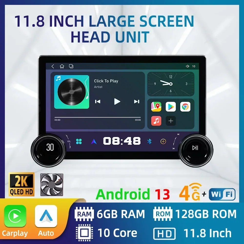 11.8 Inch Screen 2 Din 10 core Android Car Radio Navigation Multimedia Carplay GPS WiFi Head Unit Autoradio Car Stereo with Fan