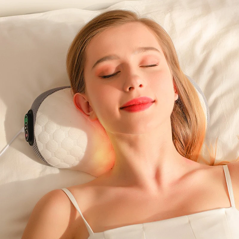 

USB powered memory sponge neck and waist relief pillow, with thermal and vibration massage pillow, neck and shoulder massager