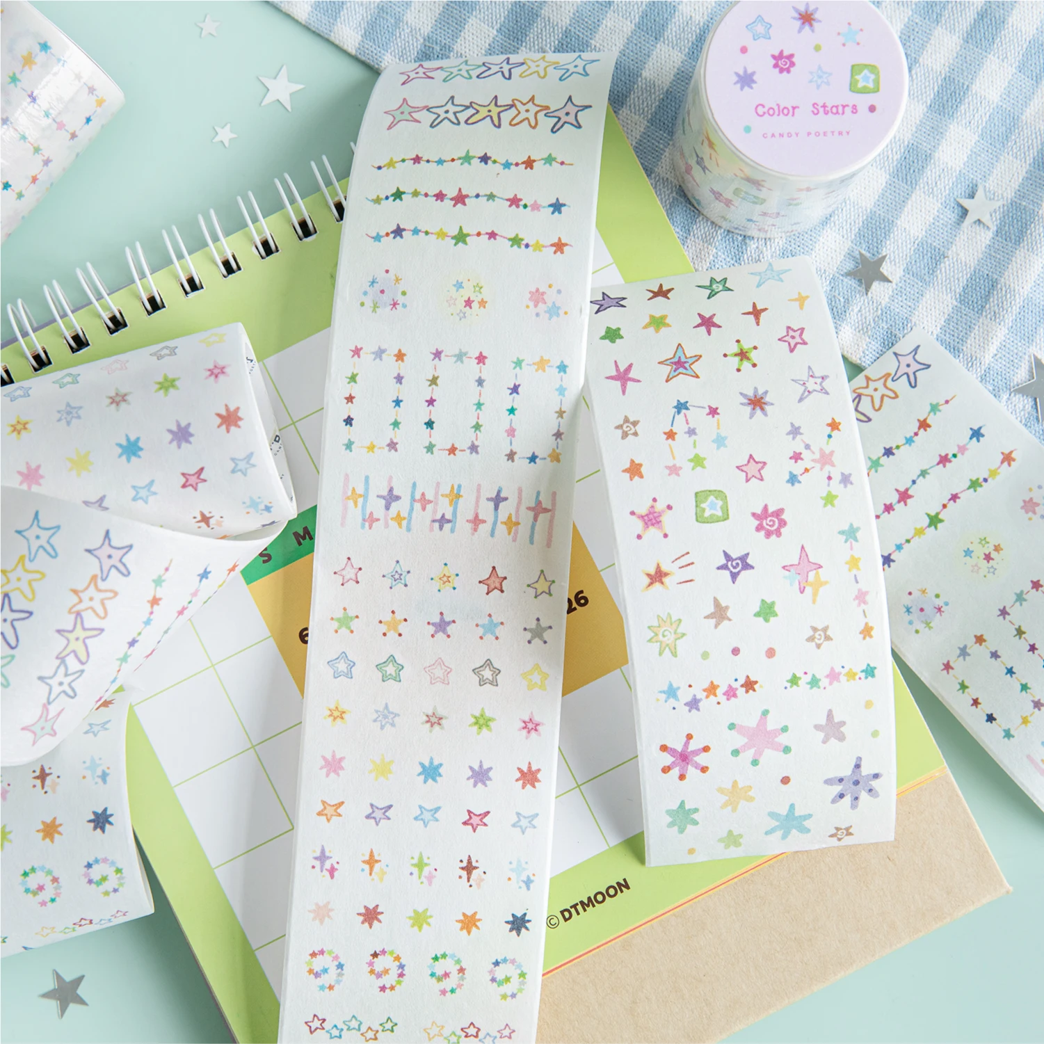 50mm * 2m Star Love Basic Pattern style kawaii Macaron Theme Washi Tape DIY Scrapbook Aesthetic Masking Tape
