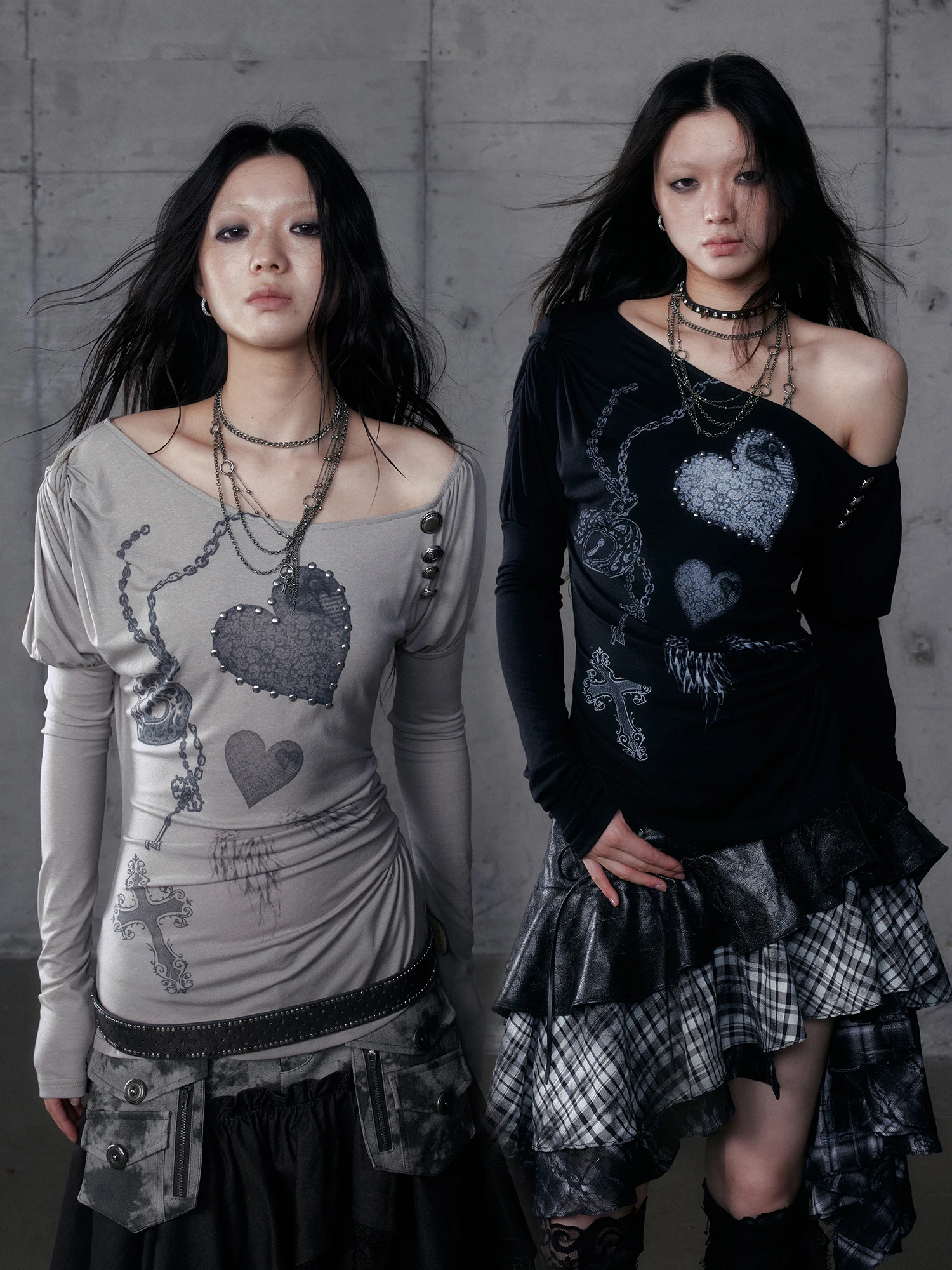 

NOROMANCE Original Design Punk Court Bubble Sve Asymmetric Slim Print Long Sve Knitted Base irt Women's Casual Sle