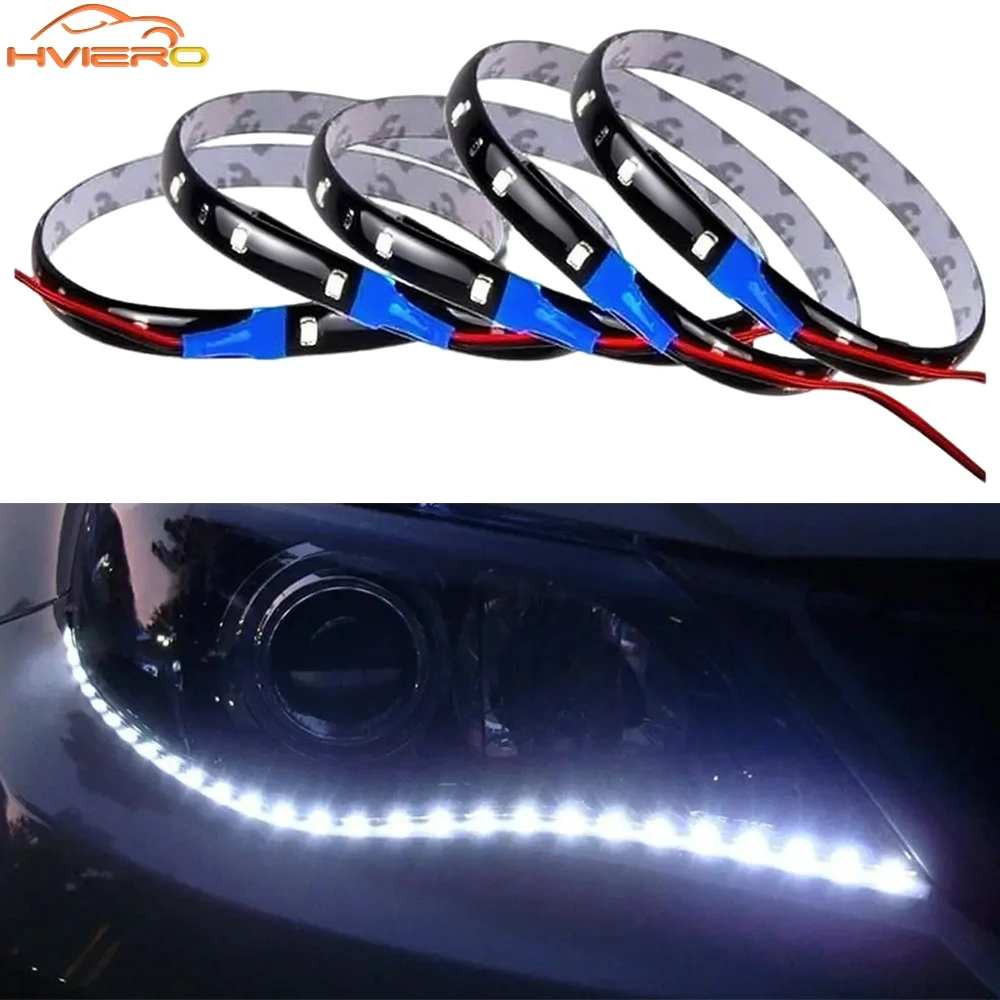 

1/2PCS Car Motorcycle Atmosphere Light 30cm 3528 15SMD Auto Decorative Flexible Led Lamp Strip DC 12v White Red Welcome Lights