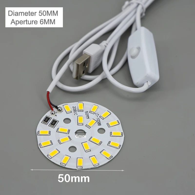1PCS 50mm USB DC 5V Dimmable warm white nature LED Chips 5730 SMD LED Lamp DIY Night Light Adjustable Bulb Dimmer Reading