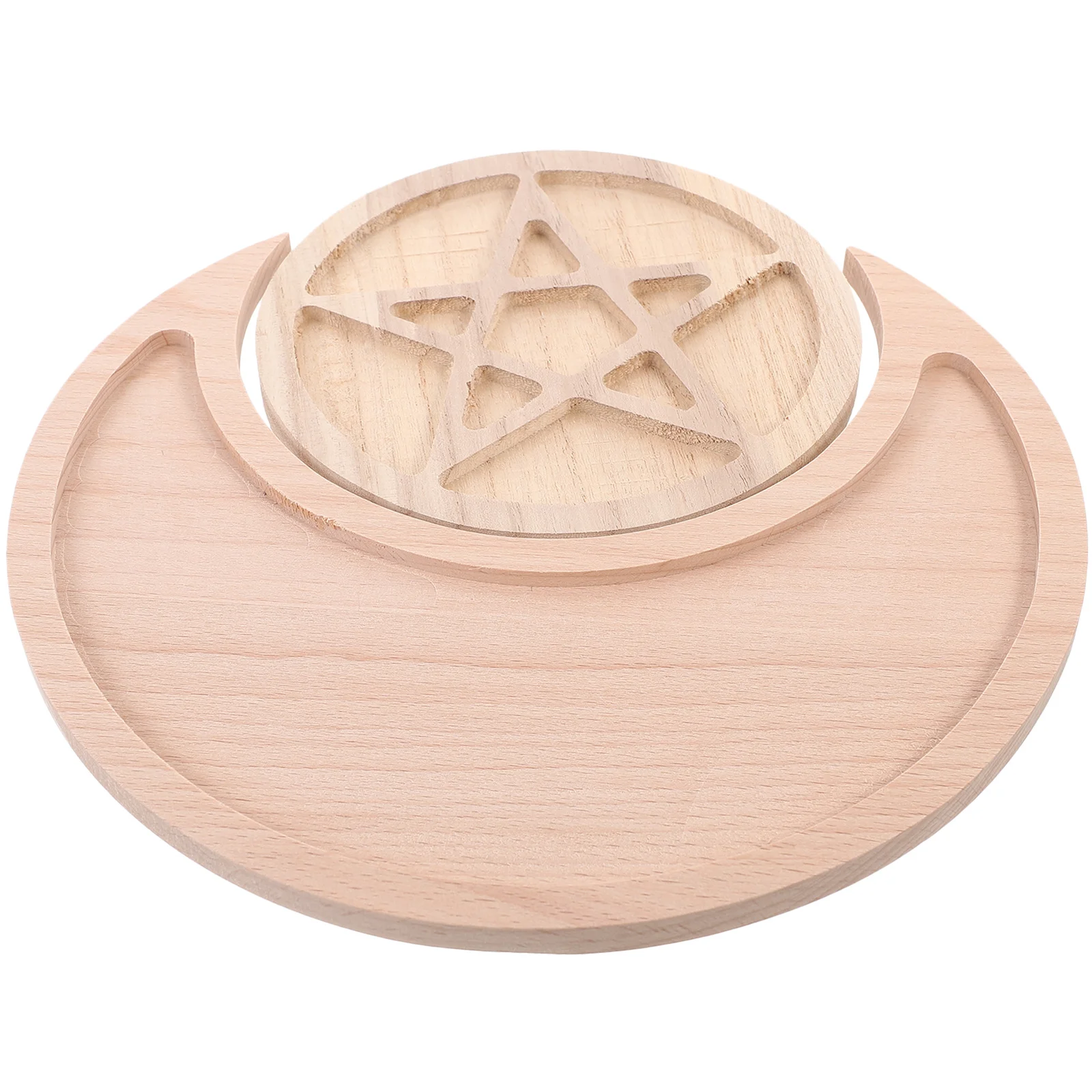 2Pcs Moon Star Shape Wood Jewelry Trays Exquisite Storage Plates Multifunctional Crystal Stone Holder Organizer for Desktop