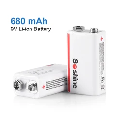 Soshine 6F22 9V Li-Po Rechargeable Battery 9 Volt 680mAh 6F22 Lithium Batteries 1000 Cycle Times for Smoke Microphone Wireless