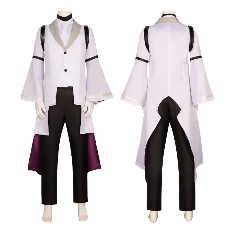 Bungou-Costume Cosplay de l'Anime Stray Dogs Sigma, Manteau, Chemise, Pantalon, Tenue d'Halloween, Perruque Blanche Violette Complète Imbibée