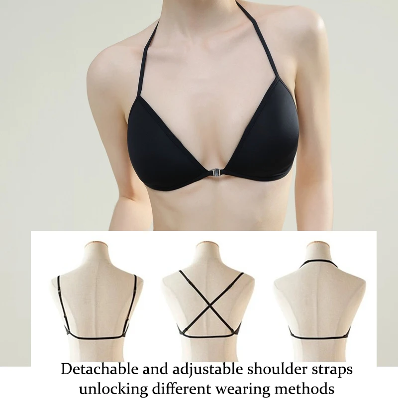 Front Button Bras For Women French Triangle Cup Thread Thin Shoulder Strap Beauty Back Bras Sexy Deep V-Neck Invisible Brattlete