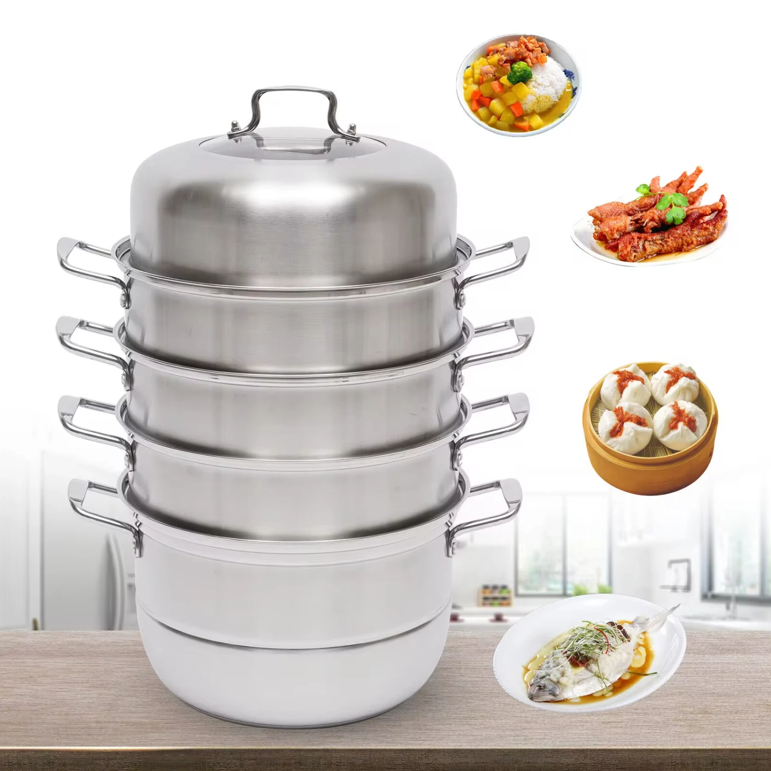 

New Stainless Steel 5 Tier Pot Steaming Food Steamer Cooking Cooker Cookware Large