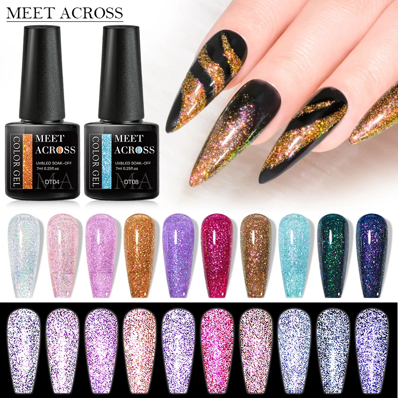 7Ml สะท้อนแสง Glitter Gel Glitter Sparkling Sequins เล็บเจล Soak Off Uv Led Nail Art Gel Varnishes ต้องการ base Coat