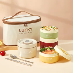 WORTHBUY Insulated Bento Lunch Box With Tableware Microwave Safe Portable 304 Stainless Steel Food Storage Container Stackable