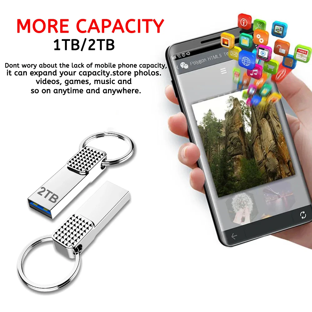 Metal USB 3.0 Flash Drive, Memória Chave Pendrive, Alta Velocidade, Cle Memória, Frete Grátis, 2TB, 1TB