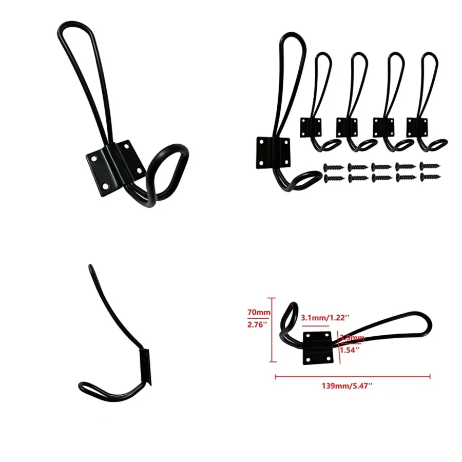 

Черные настенные крючки в деревенском стиле, сверхмощные настенные крючки с двойными зубцами для подвешивания одежды, курток, халатов, полотенец, шляпы