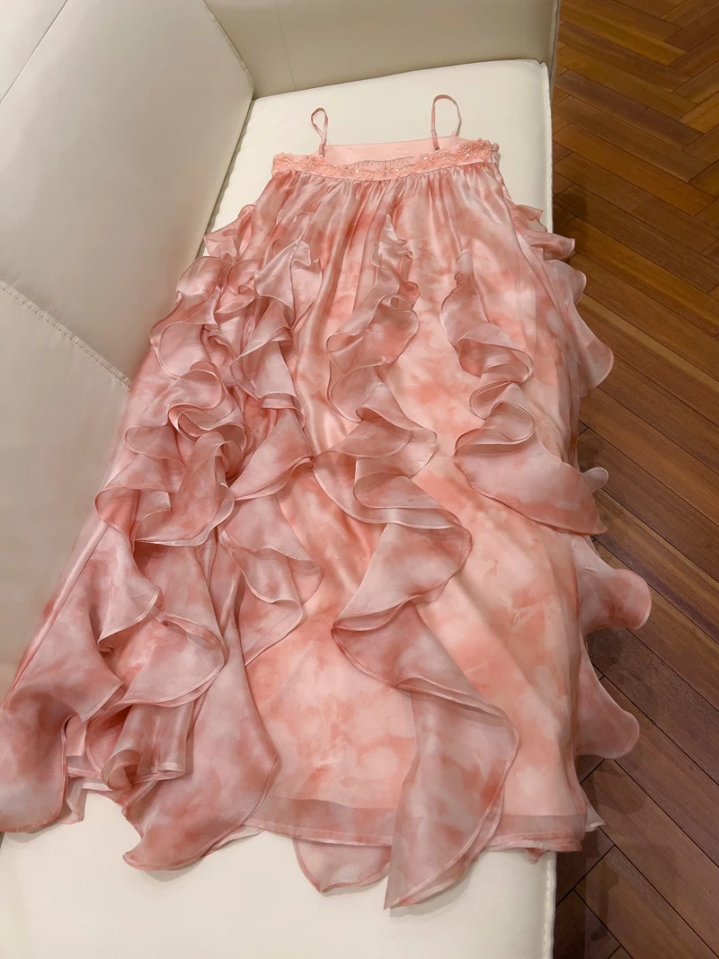 Ele adient Pink Off-oulder Heavy Embroidery Blouse Holiday Dr with Lace Trim High Waist Midi Dr for Women