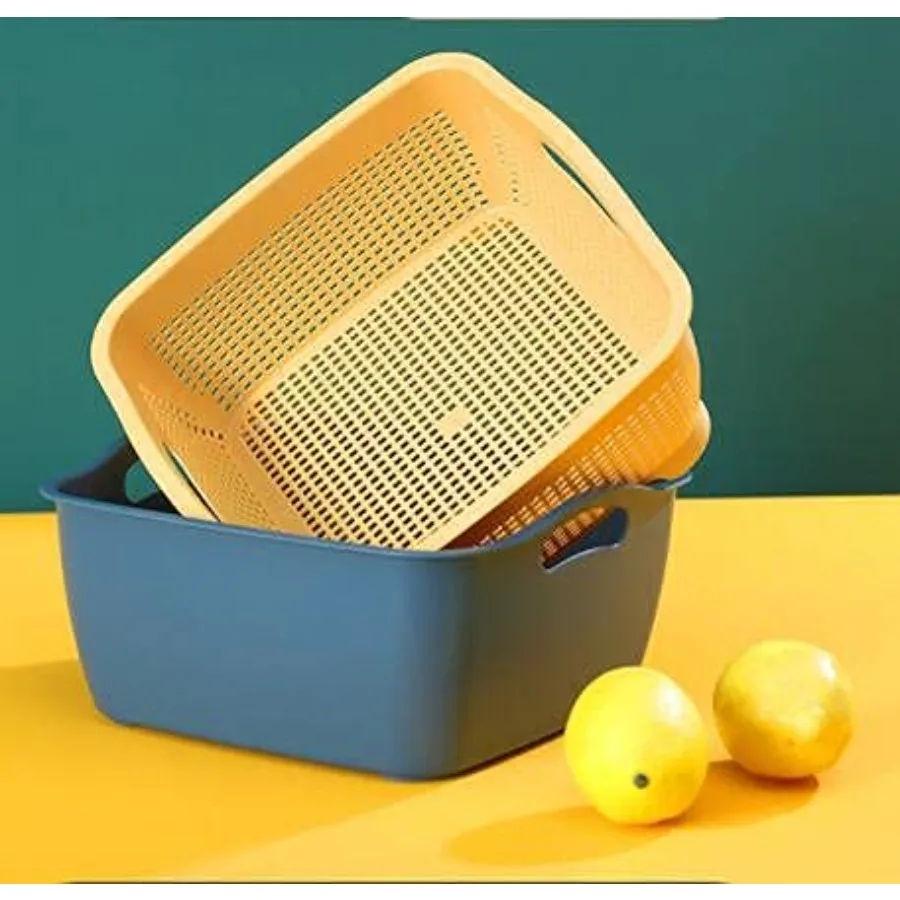 2 Pack 9 8 Quart Large Kitchen Strainer Colander Bowl Set with DoubleLayer Design for Efficient Fruit and Vegetable Washing Dra