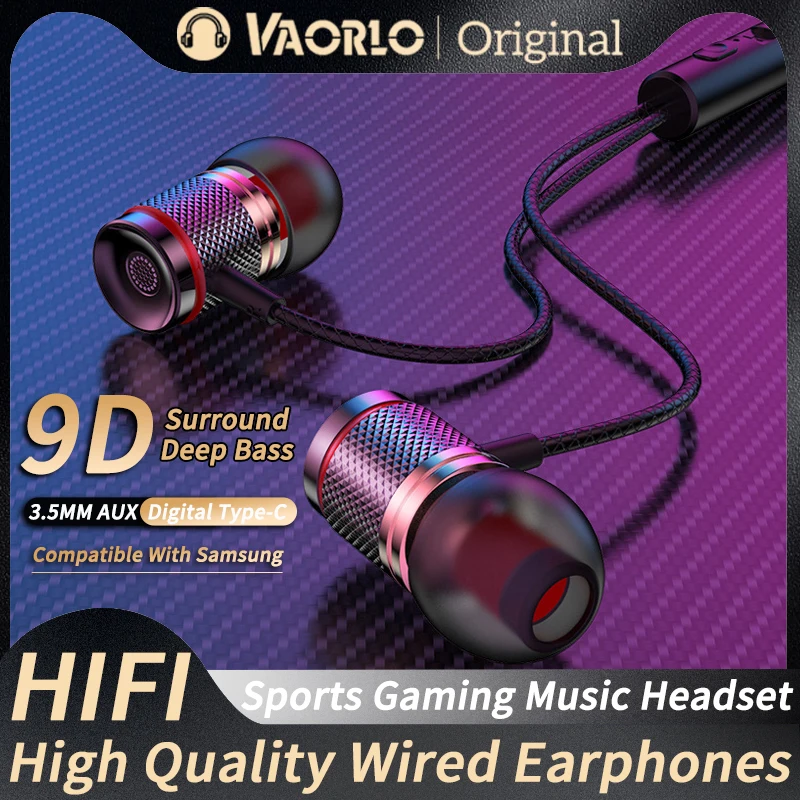 Digital Chip Wired Earphone 3.5mm AUX/Type C In-Ear 9D HiFi Surround Heavy Bass In-Ear Headsets For Samsung Huawei Xiaomi MP3 PC