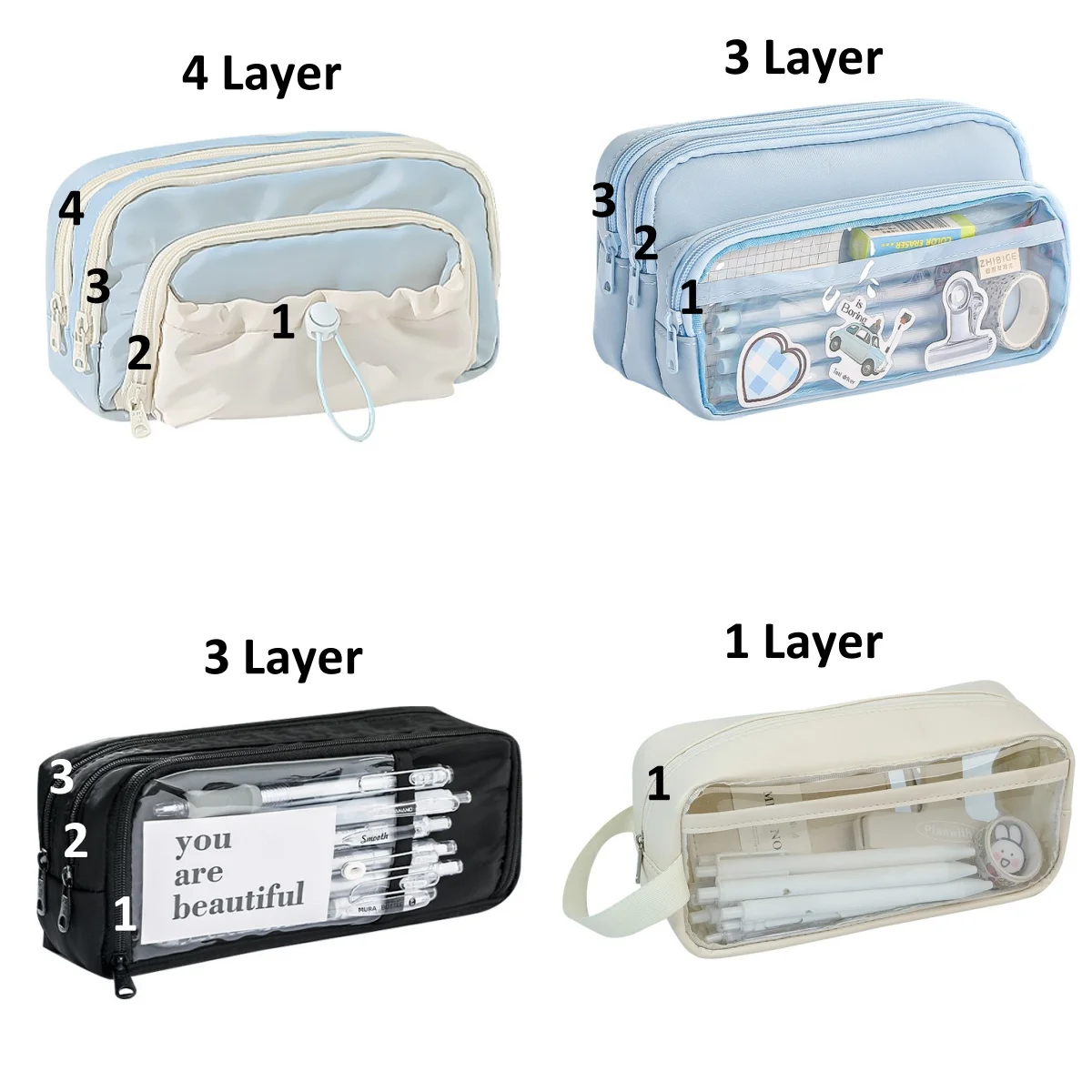 Multi Layer Pencil Case Pouch Kawaii Large Capacity Pen Bag Korean School Stationery Holder Bag Student Back To School Supplies