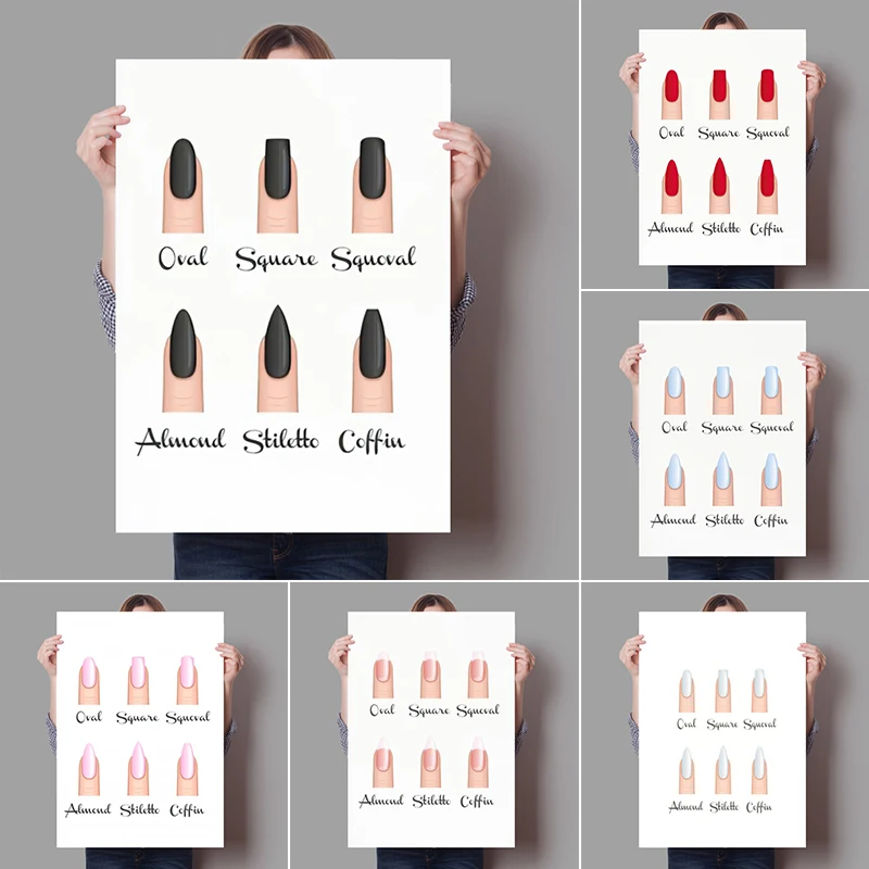

Nail Shapes Beauty Salon Wall Art Posters Prints Makeup Gifts Nail Type Guide Canvas Painting Pictures for Nail Salons Decor
