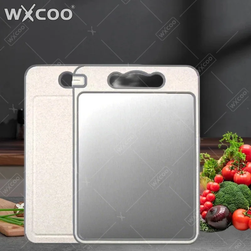 WXCOO304 Stainless Steel Cutting Board Double Sided Food Grade Kitchen Chopping Board Non-Slip Kitchen Supplies