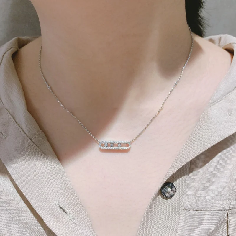 High Quality Classic Triple Slide Diamond full Diamond 925 Sterling Silver Necklace for Women Fashion Fine Brand Jewelry Gifts
