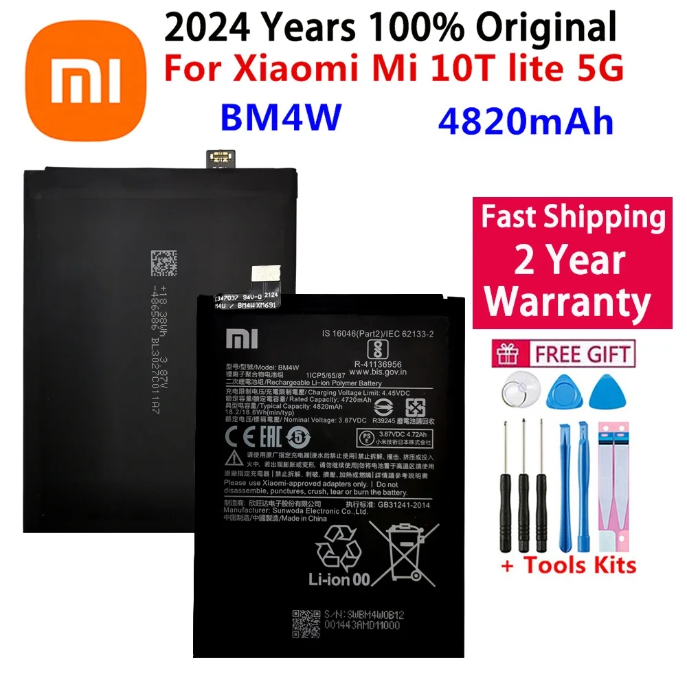 

2024 Years 100% Original High Qulity 4820mAh BM4W Battery For Xiaomi Mi 10T lite 5G Batteries Bateria+ Free Tools Fast Shipping