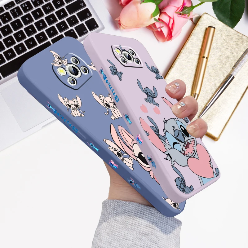 

Disney Stitch Cute Cartoon Liquid Left Rope For Xiaomi Mi Poco X6 X5 X4 X3 M6 M5 M5S M4 M3 F5 F4 F3 Pro 5G Soft Phone Case