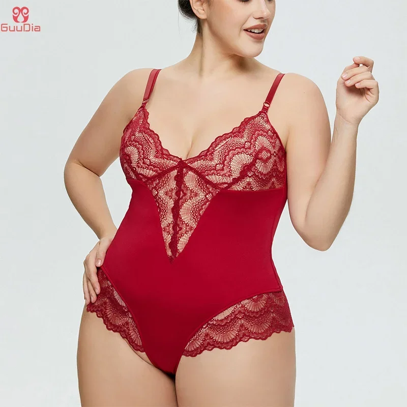 

GUUDIA Lace Bodysuit Sexy Cupless Wirefree Lace Bodysuits Adjustable Sexy Thong Lace Bodysuit Open Crotch Shapewear Body Suit