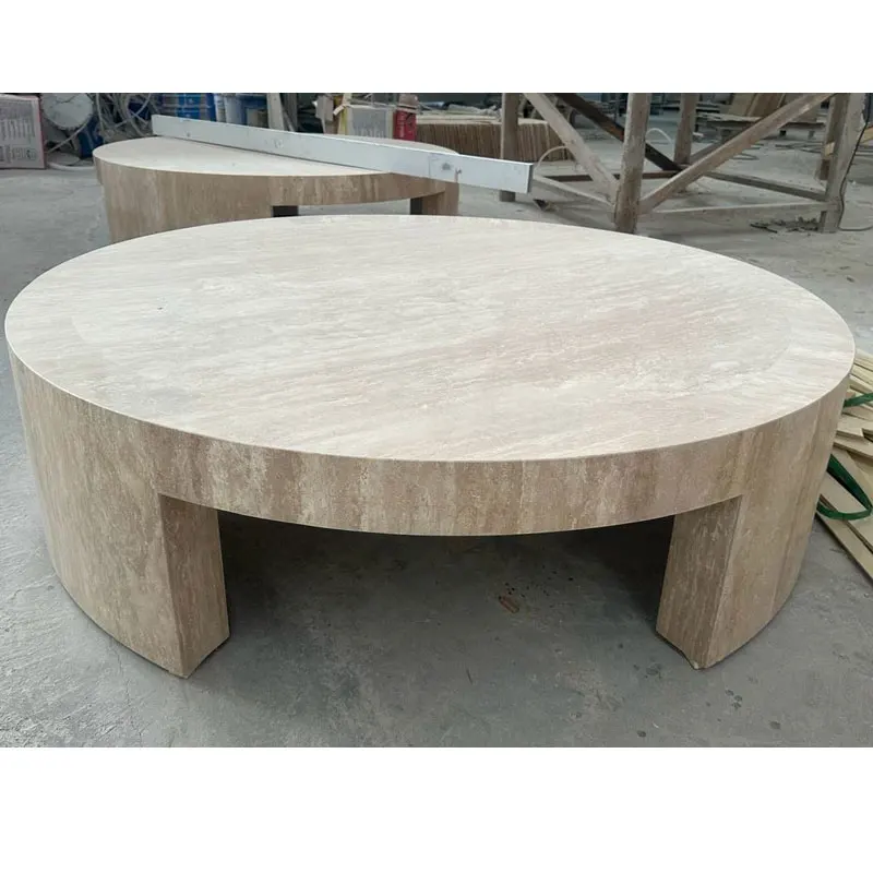 Mesa de Centro Moderna Redonda de Mármol Calacatta Viola, Juego de Mesas de Centro con Pedestal y Tapa de Mármol Único