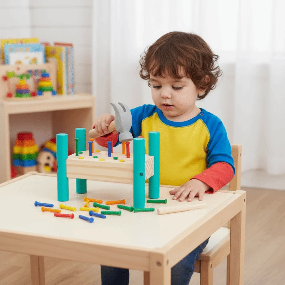 Montessori Knock Nails Werkzeug Holz Frühes Lernen Doppel Seiten Stecktafel Kunststoff Nagel Montage Werkzeug Baby Hammer Hit Holz Spielzeug