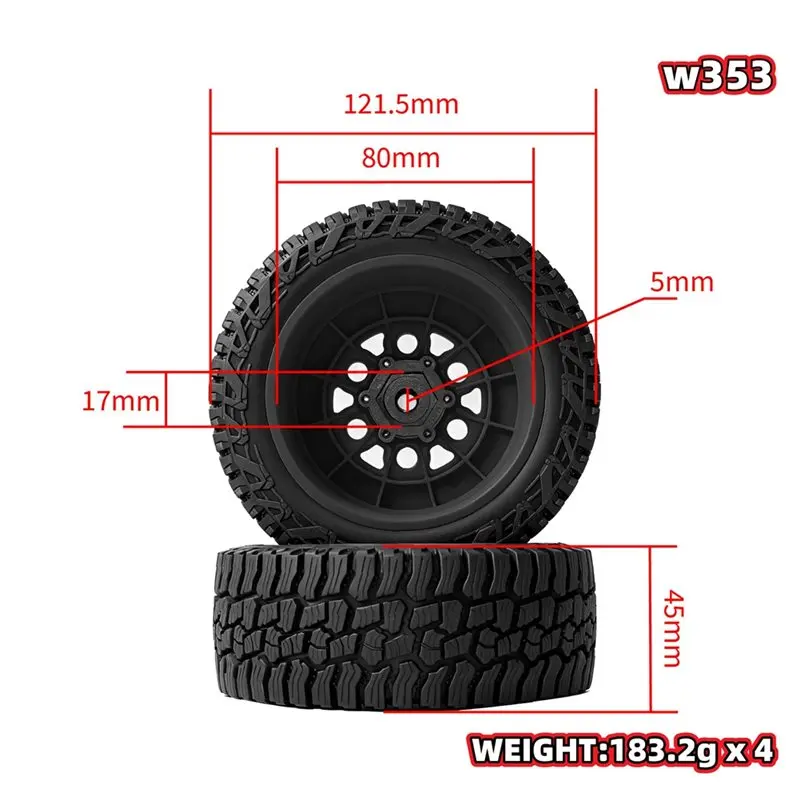 B05C-Hex Adapter 12-14-17Mm 121.5Mm RC Short Course Truck Tires Wheels For 1/8 1/10 Traxxas Slash Arrma Senton Huanqi