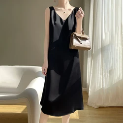 Summer 2025 New Women's Satin Acetate Strap Dress Long Sleeveless Shoulder Robe Temperament Style