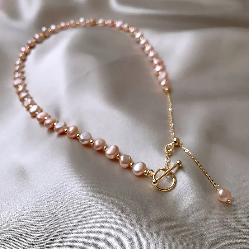 100% Natural Baroque Pink Freshwater Pearl 14K Gold Filled Female Chains Necklace Jewelry For Women Valentine\'s Day Gifts