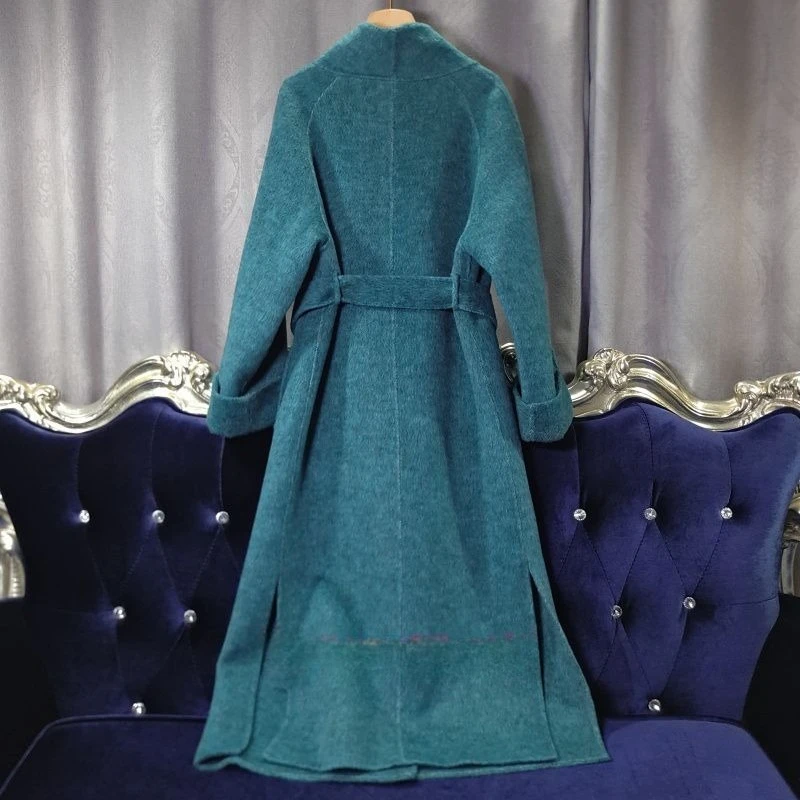 Abrigo largo de lana para mujer, abrigo de Cachemira de doble cara con solapa grande, temperamento de alta gama, para ir al trabajo, otoño e invierno