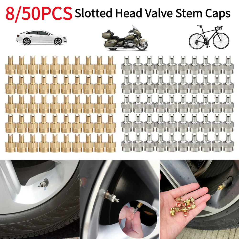 

50 шт. Медные герметичные колпачки для ниппелей шин с прорезью, защита от пыли, для автомобилей, внедорожников, грузовиков, мотоциклов, велосипедов