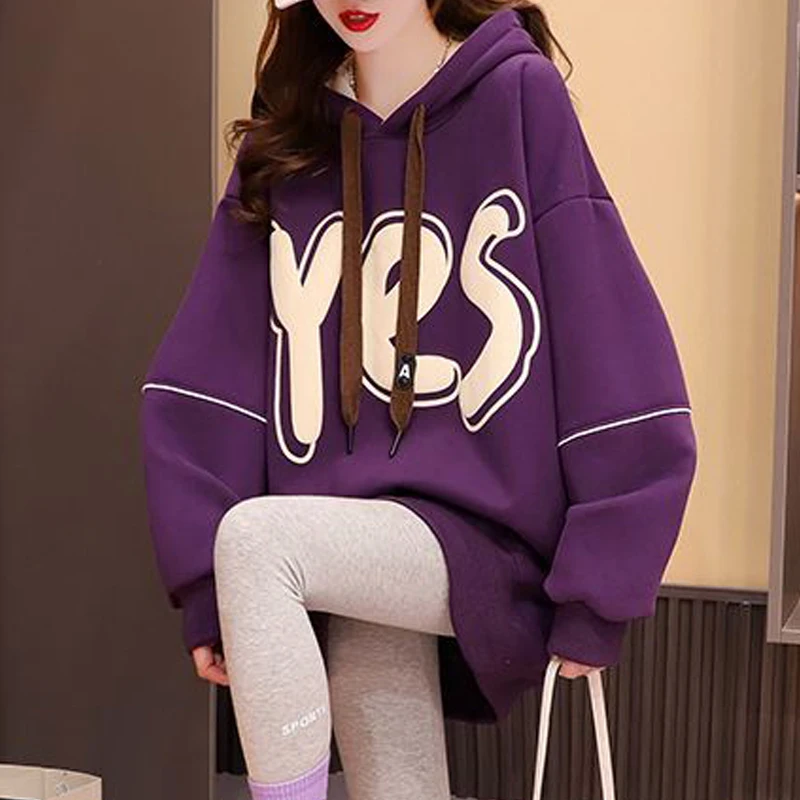 2024 New Spring Autumn Women Trendy Casual Streetwear Oversized Hooded Sweatshirts Harajuku Y2K Letter Print Long Sleeve Hoodies