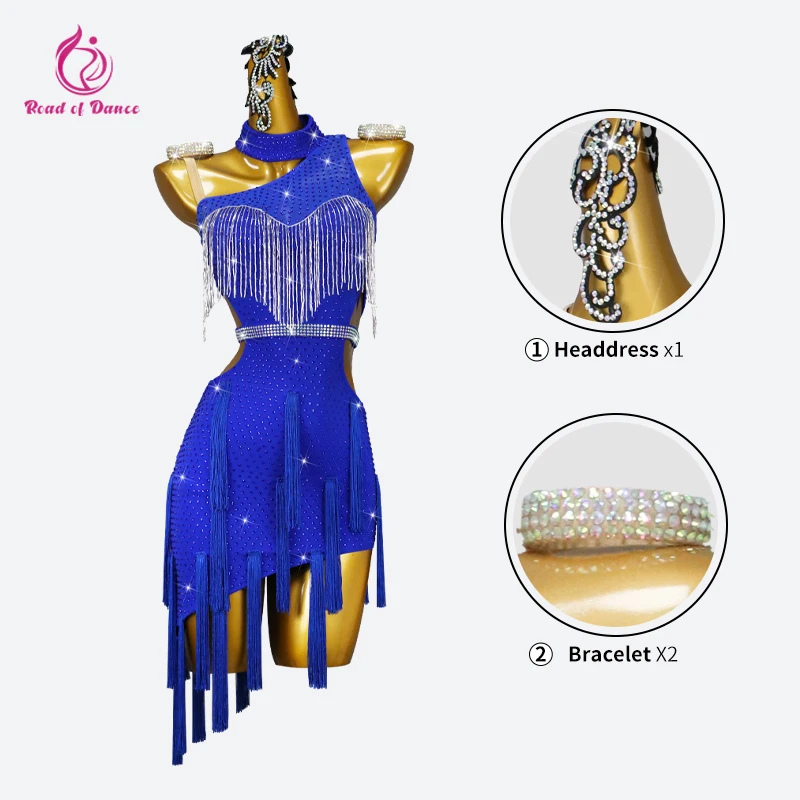 Blue Latin Dance Dress Women Practice Clothing Dancewear Sexy Skirt Ball Competition Suit Elegant Party Costume Sports Line Wear - Image 2