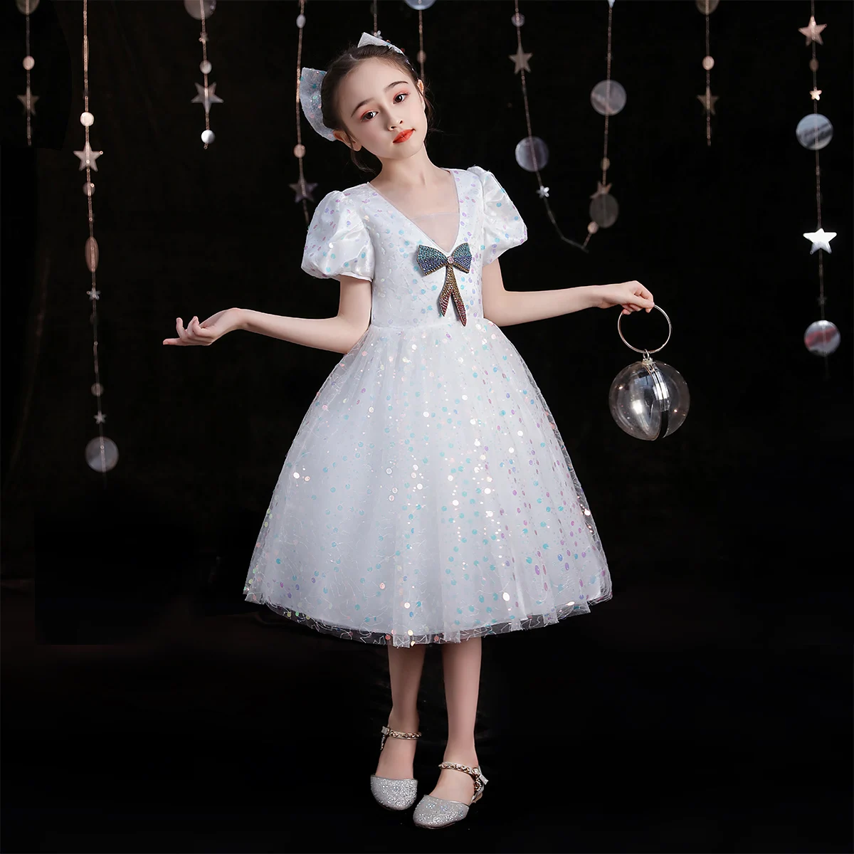 White Color Wave Point Children's Writing  Holding The Birthday Princess Dress Costume Kids Clothes Girls  Christmas Outfits