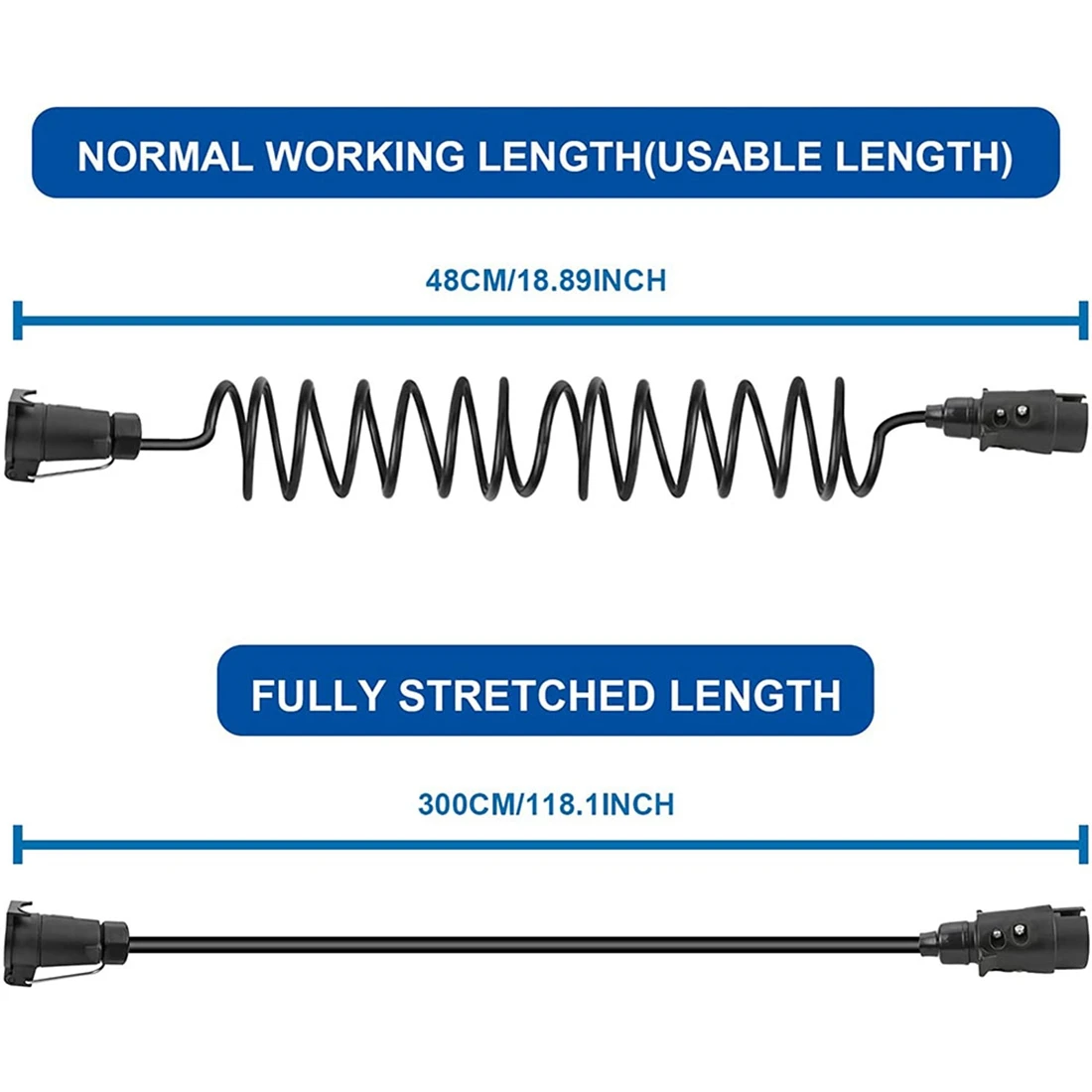 3 Meters 7Pin Trailer Extension Coiled Cable With Trailer Plug Socket Connector, 7 Core RV Electrical Cable Connector-A54R