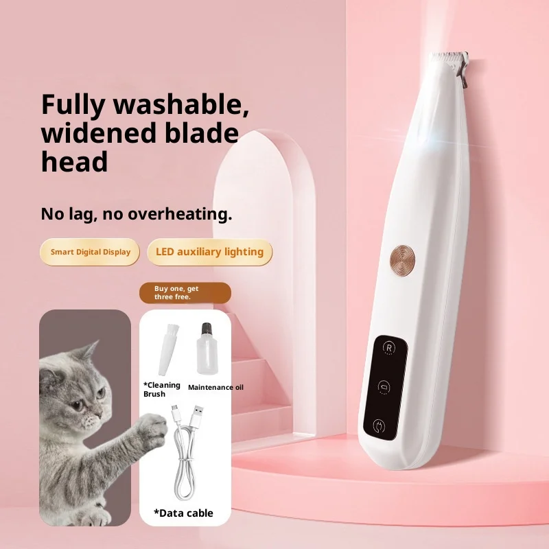 

Low-Noise Pet Grooming Clipper-Smart Display Cat Paw Trimmer with Skin-Safe Blade,Cordless Rechargeable&Washable (CE Certified）