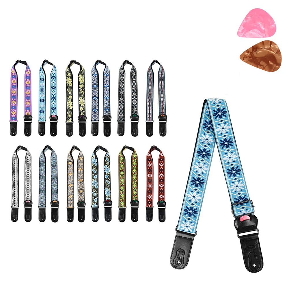 Versatile Guitar Strap Embroidered Strap Adjustable Jacquard Band Cotton Leather For  Acoustic Electric Guitar Ukelele Instrumen