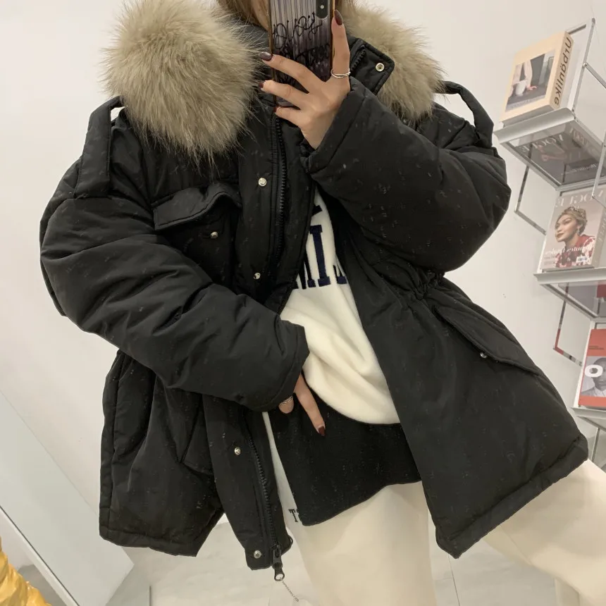 Warm Thick And Large Fur Collar Down Jacket Women Winter 2024 Korean Puffy90% White Duck Down Over Loose Down Coat