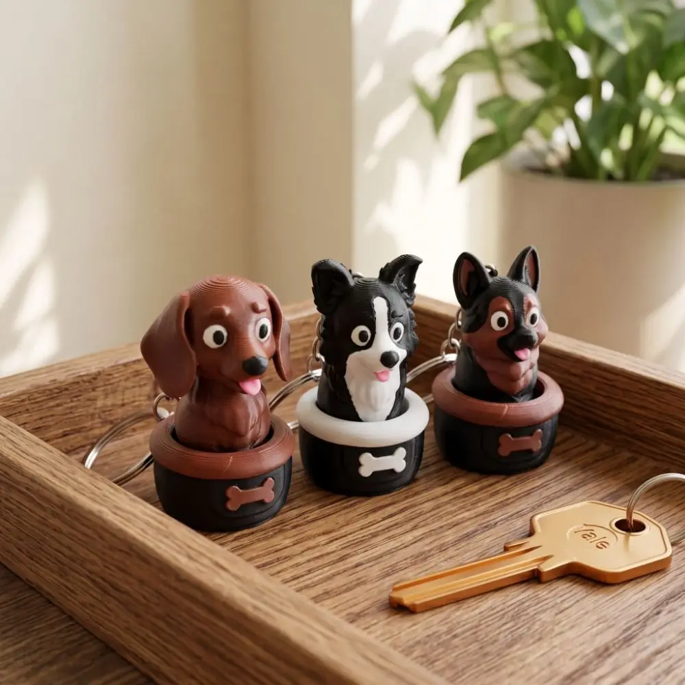 Funny 3D Printed Sausage Dog Clicker Keychain Clicking Sound Portable Dog Key Pendant Plastic Fidget Office