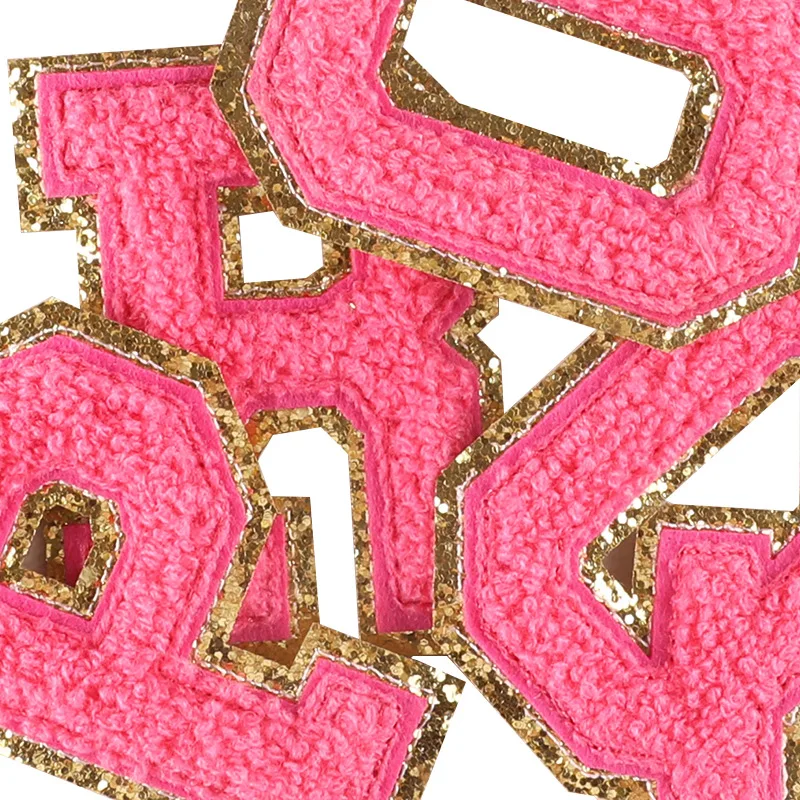 1pcs 5.5CM Rose Red Chenille Letters Patches Iron on For Clothing Towel Embroidered Felt Alphabet Glitter Sequin Letter DIY Name