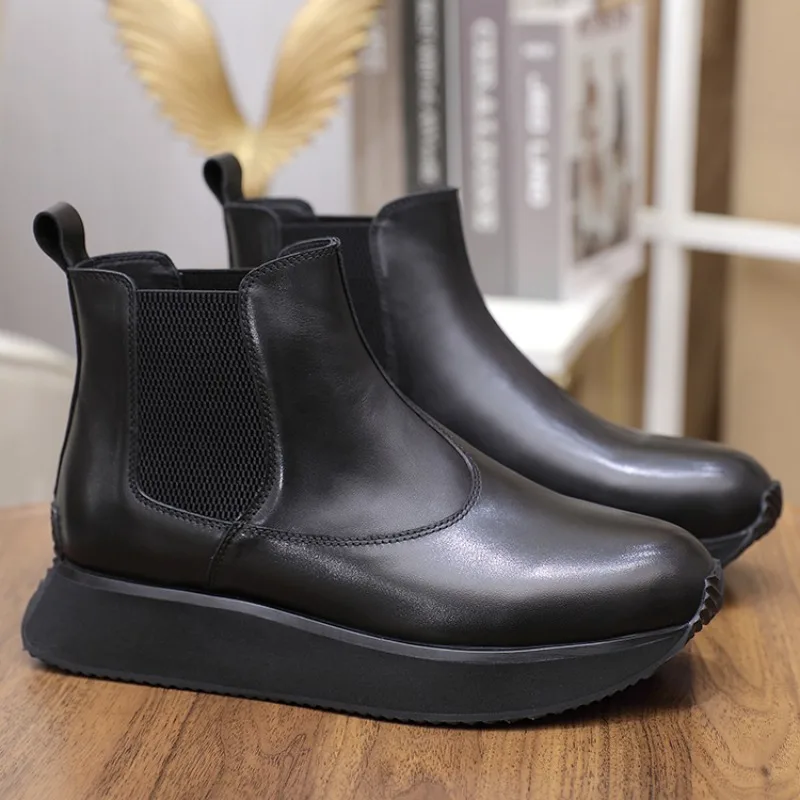 StephanMen-Bottes de Luxe en Cuir group, Semelle Optique, Rinçage, Robe d'Affaires, Mode de Rue, Gentleman, Bottes de Moto à Enfiler