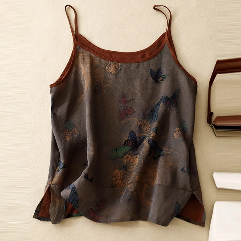 Chinese Style Women Casual Tanks Tops New Arrival 2024 Summer Vintage Print Basics Female Sleeveless Camis B3901