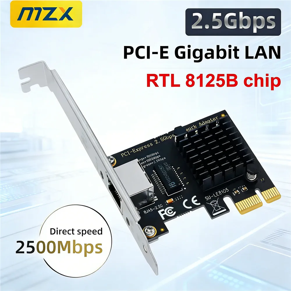 

Сетевая карта Ethernet 2.5G PCI-E, 2500 Мбит/с, гигабитный проводной LAN-адаптер RJ45 с чипом RTL8125B для игровых компьютеров, аксессуары для ПК