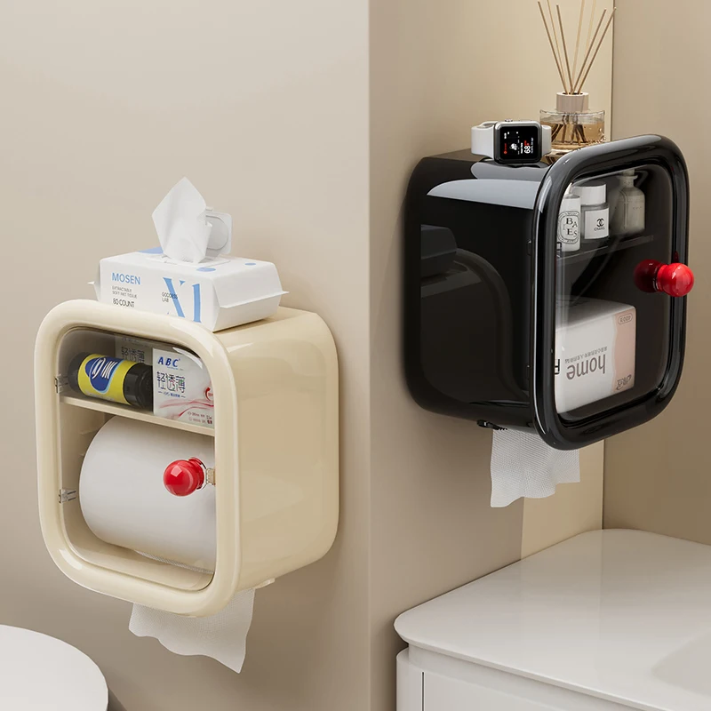 Toilet paper holder wall mounted waterproof tissue box no punching and paper drawing toilet paper storage rack tissue holder