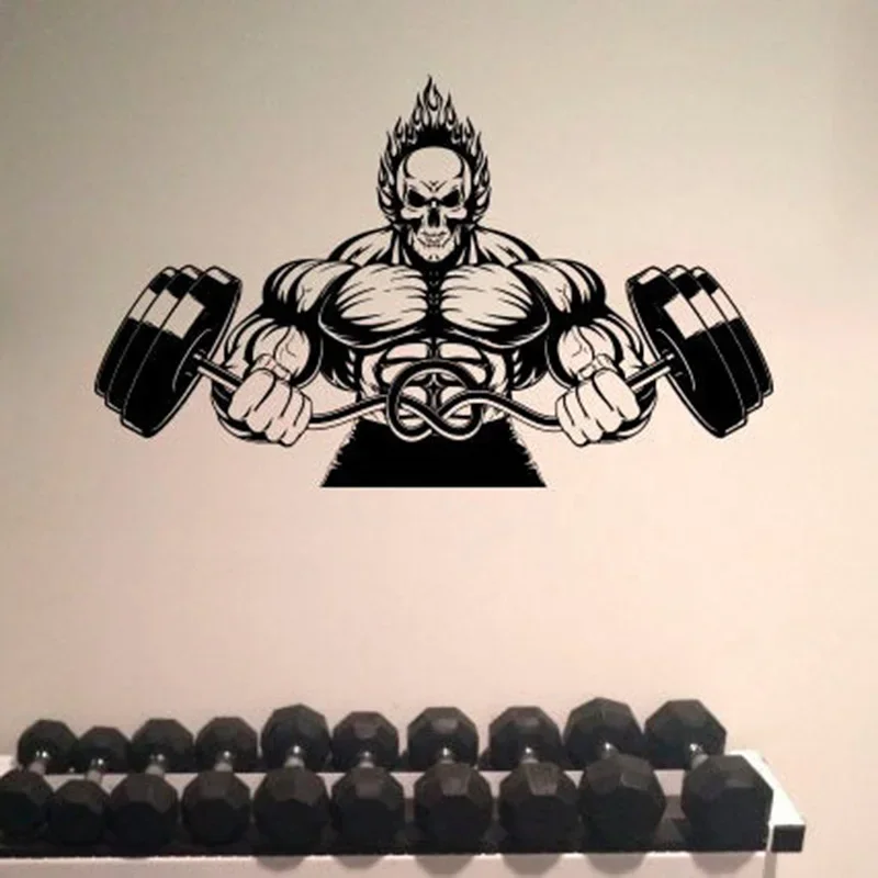 Gym wall sticker Bodybuilder Vinyl Mural Sports Athletic Wall Sticker Boy's Teens Room Sporting Decorations Barbell Decor G552