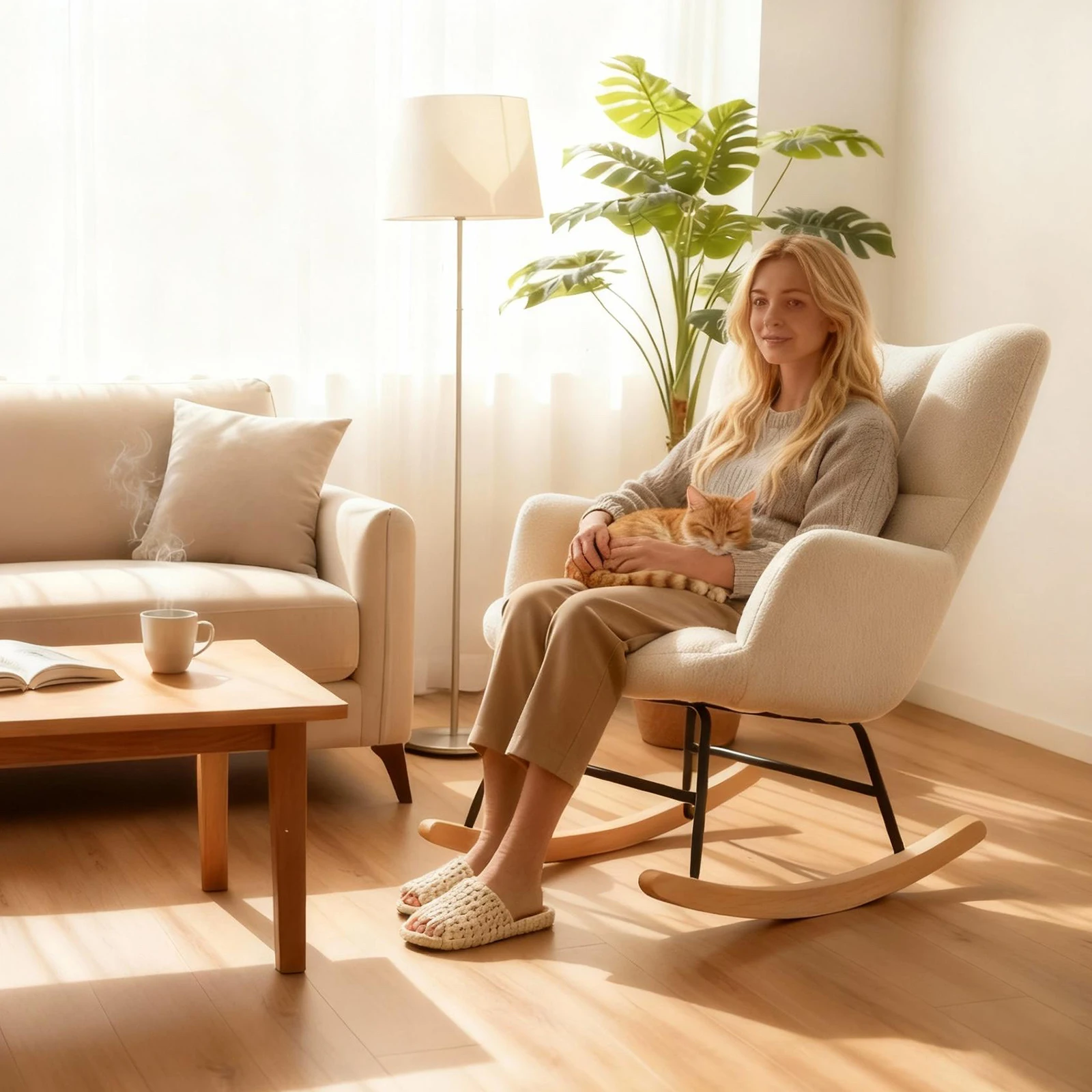 MCQ Ergonomic Teddy Fleece Office Chair Metal Frame Soft Cushion Lumbar Support High Backrest Heavy Capacity For Office